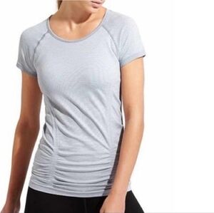 Athleta Fast Track Grey Striped Tee Size S